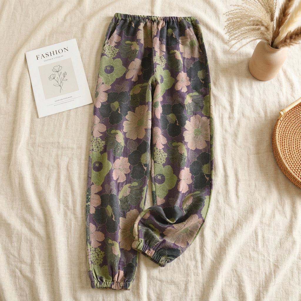 PureOnSkin Women’s 100% Cotton Crepe Gauze Floral Pajama Pants