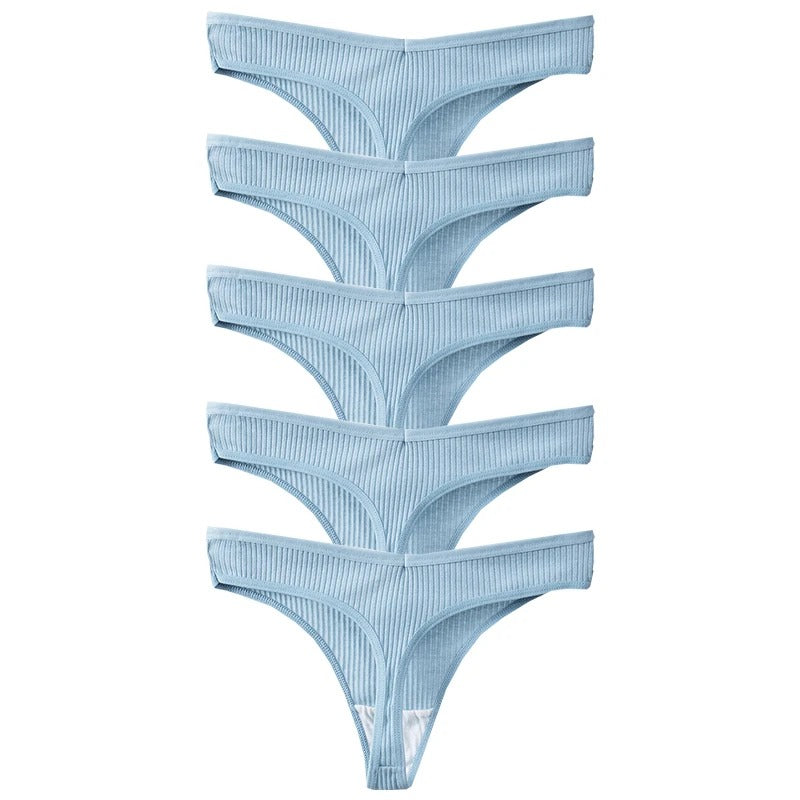 PureOnSkin Women's Premium 100% Cotton Low-Rise Thongs 5-Piece Hypoallergenic Comfort Set