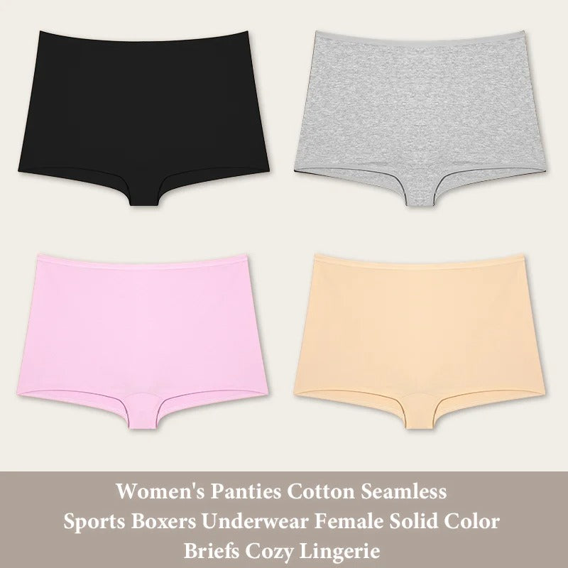 PureOnSkin Women’s 4-Pack Cotton Seamless High-Rise Sports Boxer Briefs with Lace Detail