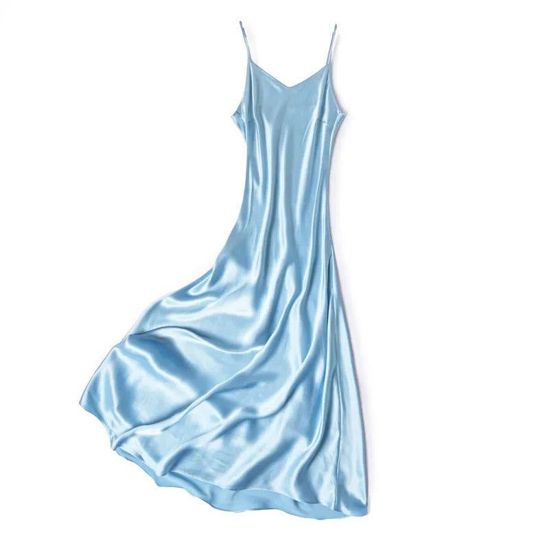 Women's Heavyweight 21MM Mulberry Silk French V-Neck Suspender Dress
