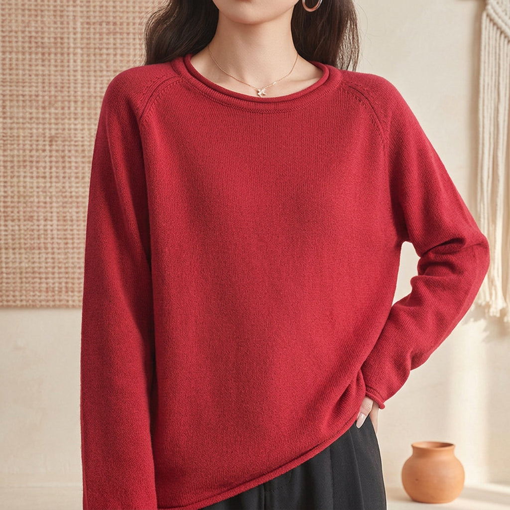 PureOnSkin Women’s 100% Pure Cotton Raglan Sleeve O-Neck Knit Pullover Sweater