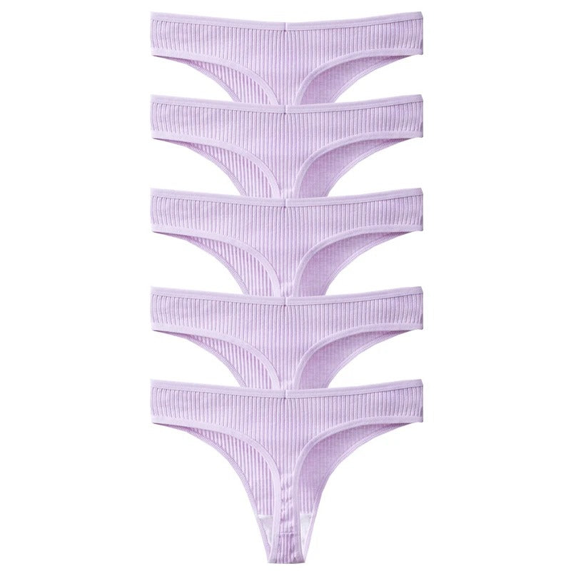 PureOnSkin Women's Premium 100% Cotton Low-Rise Thongs 5-Piece Hypoallergenic Comfort Set