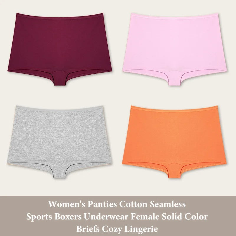 PureOnSkin Women’s 4-Pack Cotton Seamless High-Rise Sports Boxer Briefs with Lace Detail
