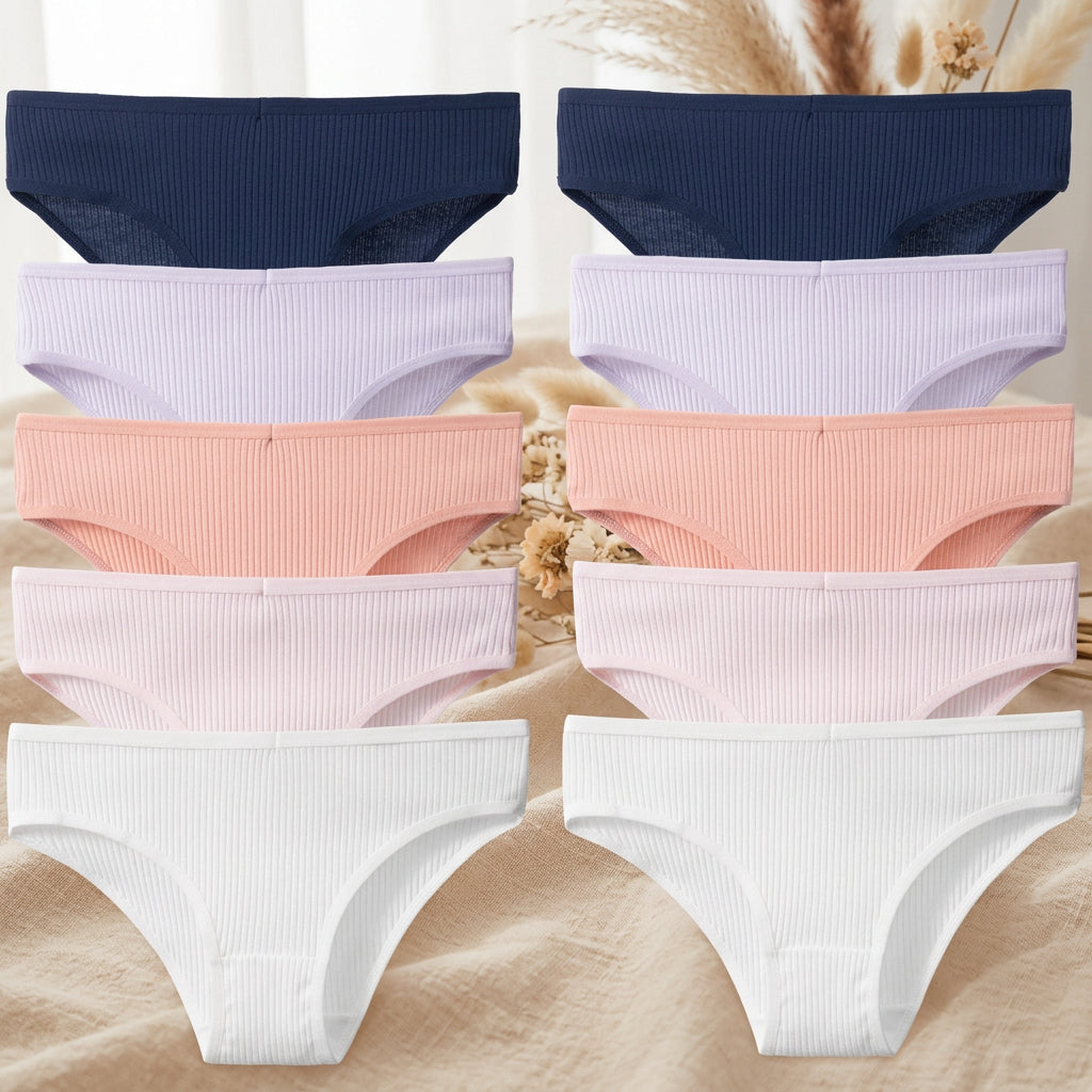 PureOnSkin Women’s 10 Piece Breathable Cotton Ribbed Briefs Set