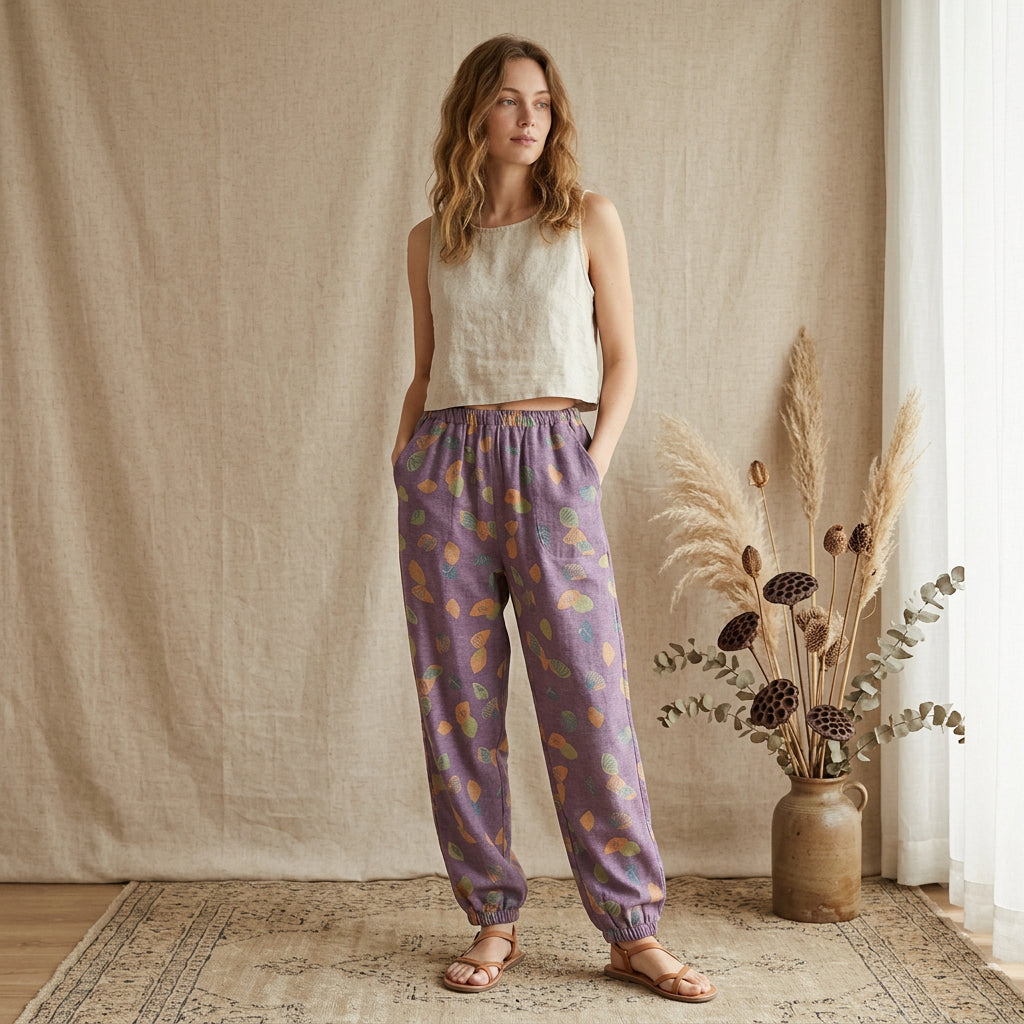PureOnSkin Women’s 100% Cotton Crepe Gauze Floral Pajama Pants