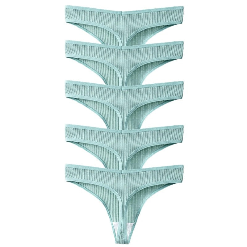 PureOnSkin Women's Premium 100% Cotton Low-Rise Thongs 5-Piece Hypoallergenic Comfort Set