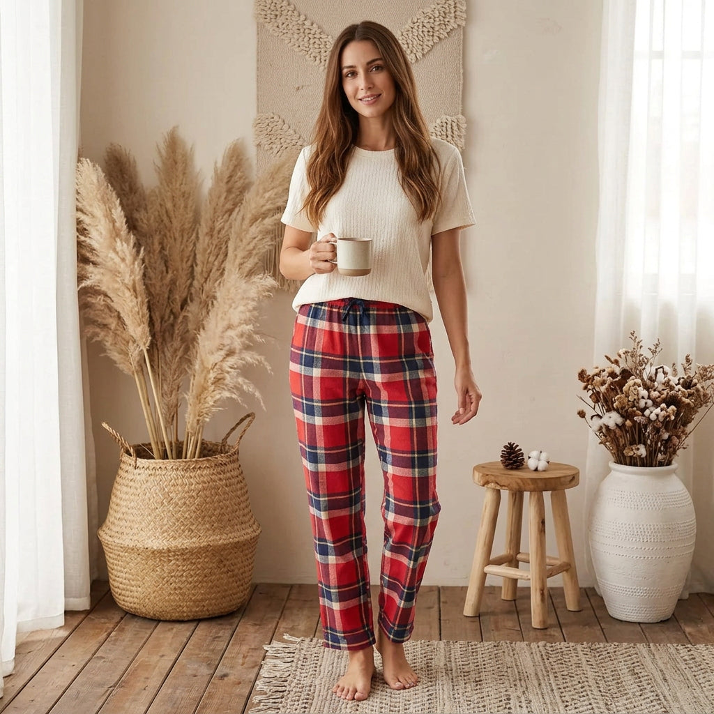 PureOnSkin Women’s 100% Cotton Flannel Plaid Pajama Pants