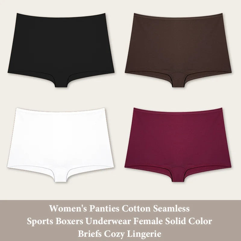 PureOnSkin Women’s 4-Pack Cotton Seamless High-Rise Sports Boxer Briefs with Lace Detail