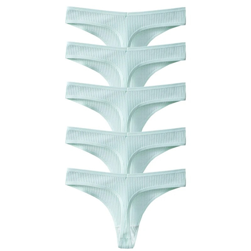 PureOnSkin Women's Premium 100% Cotton Low-Rise Thongs 5-Piece Hypoallergenic Comfort Set