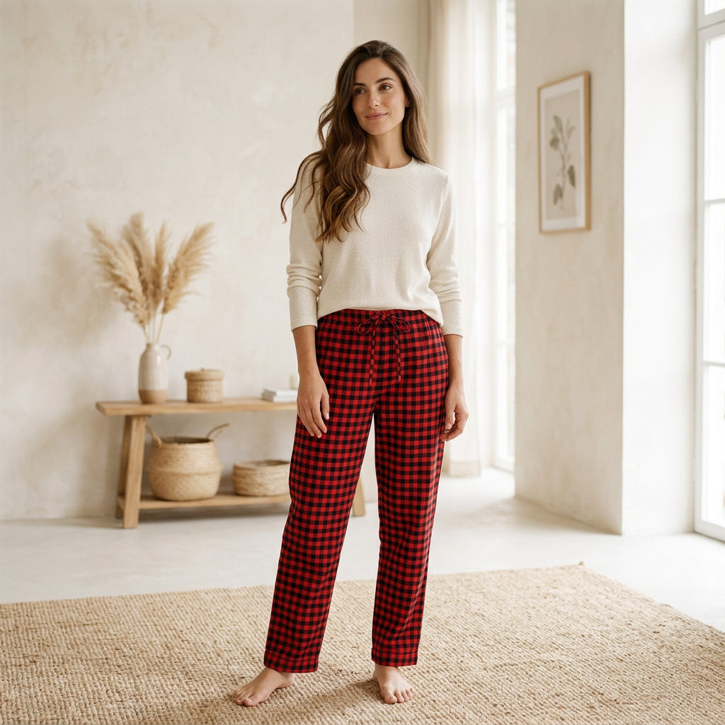 PureOnSkin Women’s 100% Cotton Flannel Plaid Pajama Pants