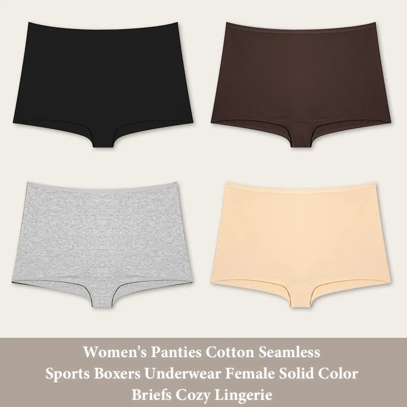 PureOnSkin Women’s 4-Pack Cotton Seamless High-Rise Sports Boxer Briefs with Lace Detail