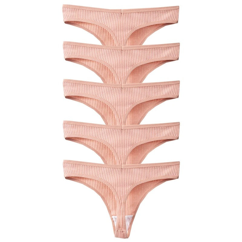 PureOnSkin Women's Premium 100% Cotton Low-Rise Thongs 5-Piece Hypoallergenic Comfort Set