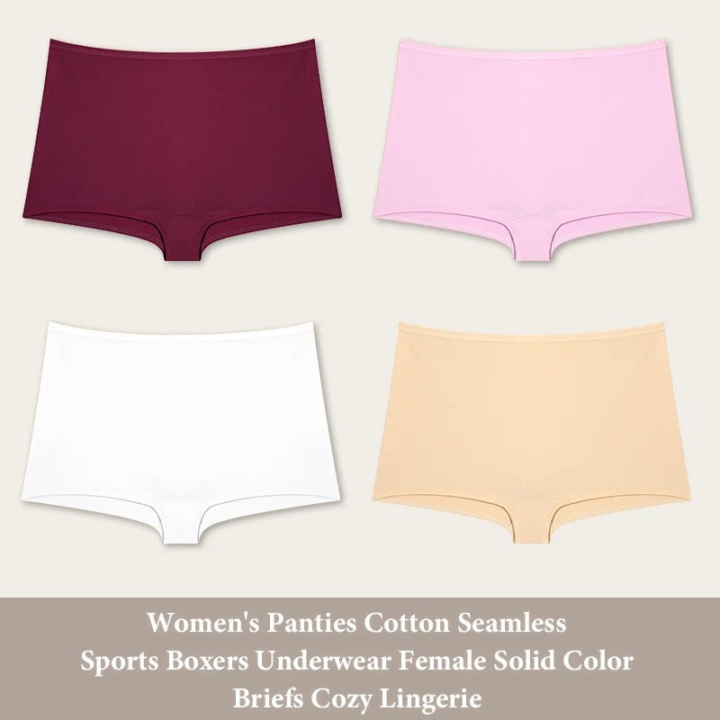 PureOnSkin Women’s 4-Pack Cotton Seamless High-Rise Sports Boxer Briefs with Lace Detail
