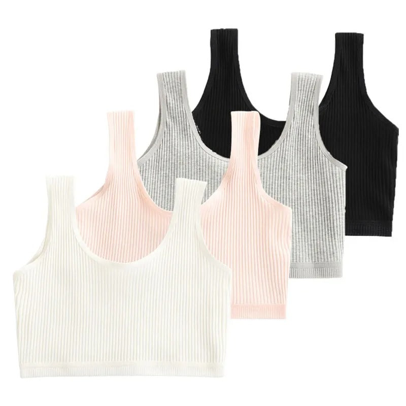 PureOnSkin Girls' 4 Pack Wireless Cotton Training Bra & Sports Vest