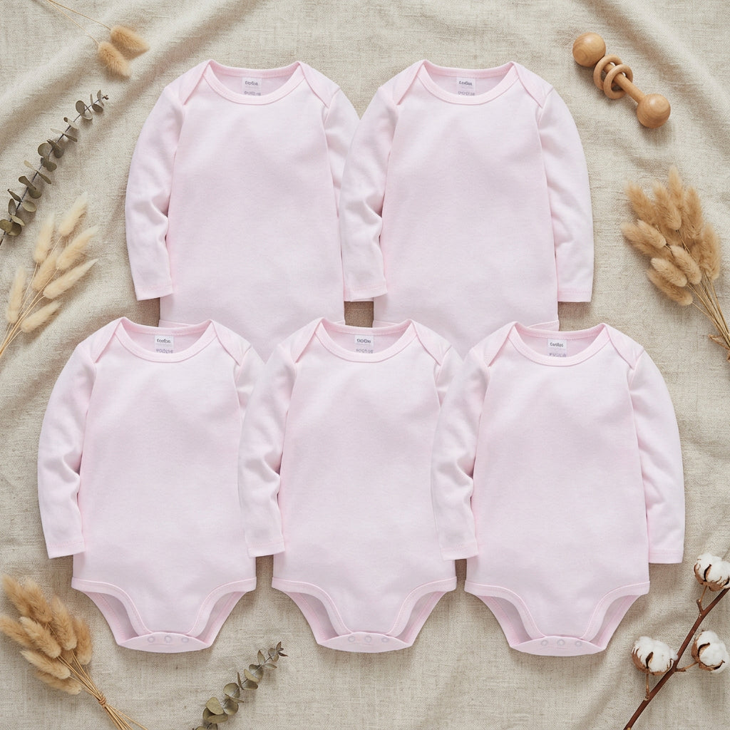 PureOnSkin Baby 100% Pure Cotton Long-Sleeve Bodysuit Multi-Pack (0–24 Months)