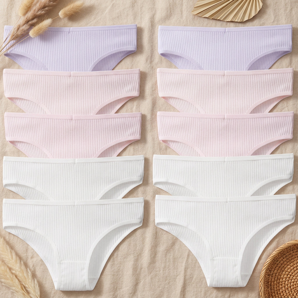 PureOnSkin Women’s 10 Piece Breathable Cotton Ribbed Briefs Set