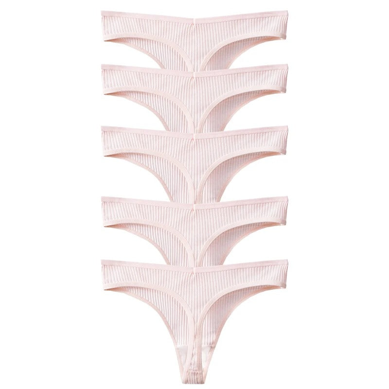 PureOnSkin Women's Premium 100% Cotton Low-Rise Thongs 5-Piece Hypoallergenic Comfort Set