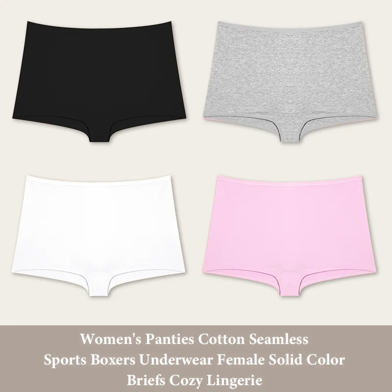 PureOnSkin Women’s 4-Pack Cotton Seamless High-Rise Sports Boxer Briefs with Lace Detail
