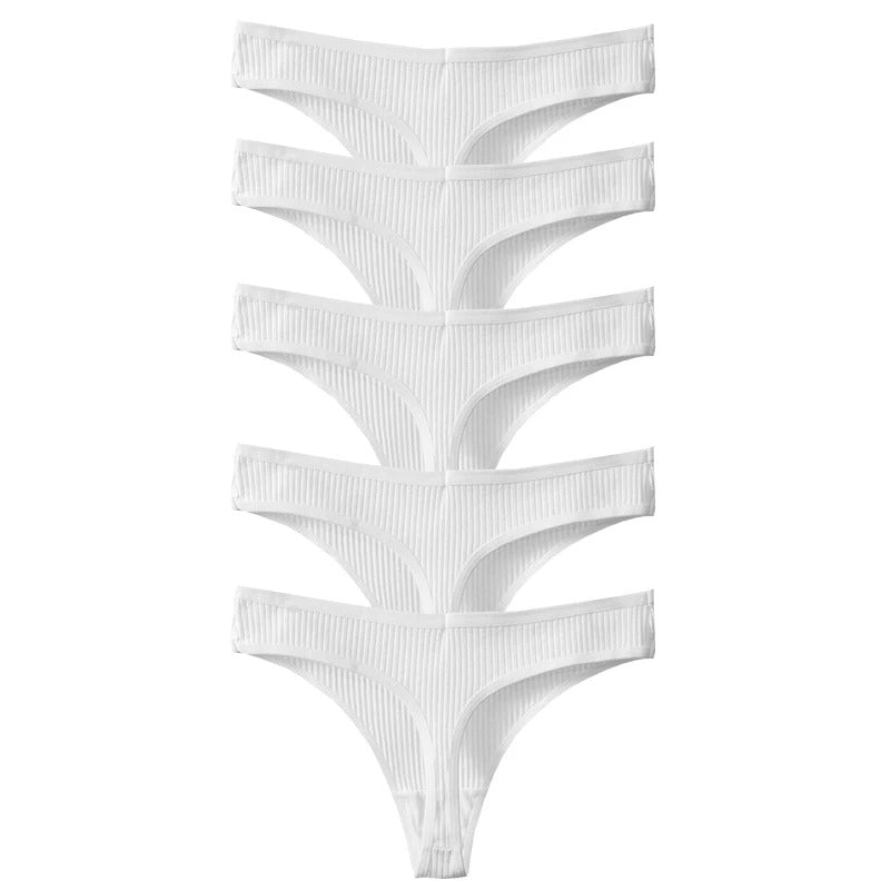PureOnSkin Women's Premium 100% Cotton Low-Rise Thongs 5-Piece Hypoallergenic Comfort Set