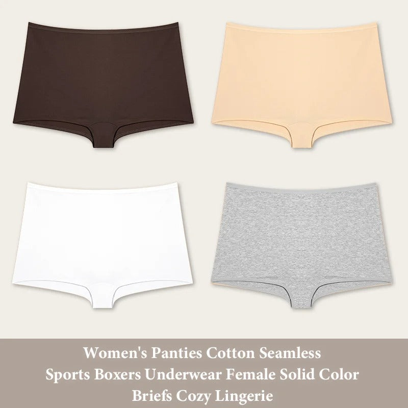 PureOnSkin Women’s 4-Pack Cotton Seamless High-Rise Sports Boxer Briefs with Lace Detail