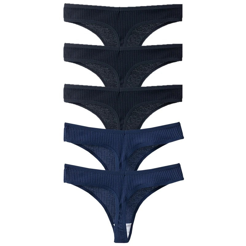 PureOnSkin Women's Premium 100% Cotton Low-Rise Thongs 5-Piece Hypoallergenic Comfort Set