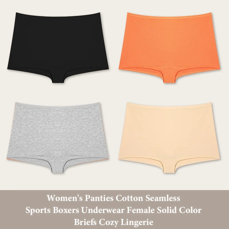 PureOnSkin Women’s 4-Pack Cotton Seamless High-Rise Sports Boxer Briefs with Lace Detail