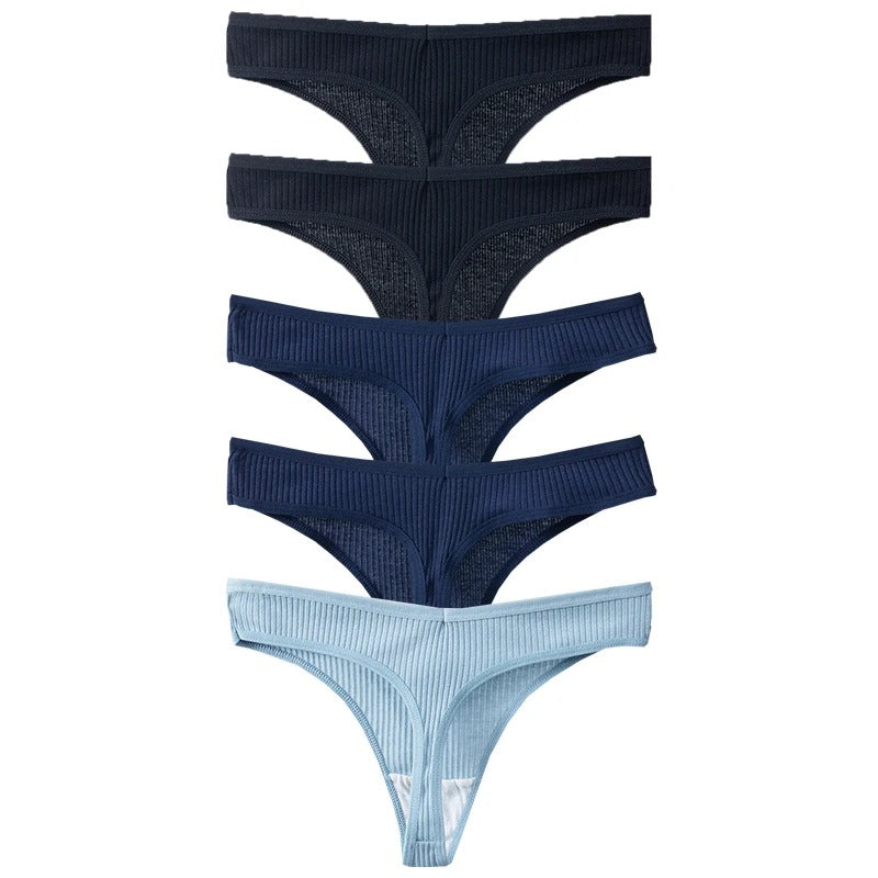 PureOnSkin Women's Premium 100% Cotton Low-Rise Thongs 5-Piece Hypoallergenic Comfort Set