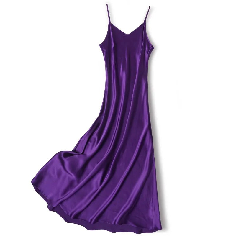 Women's Heavyweight 21MM Mulberry Silk French V-Neck Suspender Dress