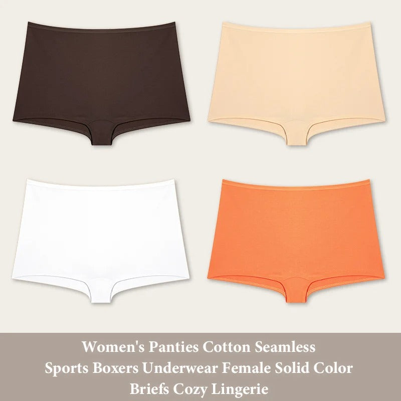 PureOnSkin Women’s 4-Pack Cotton Seamless High-Rise Sports Boxer Briefs with Lace Detail