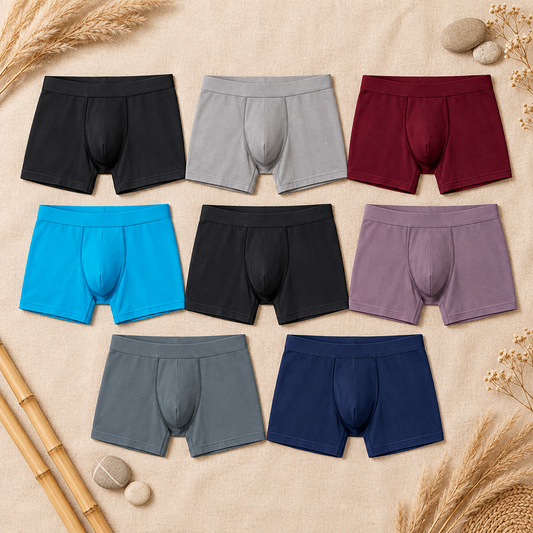 Men's 8-Pack Breathable Bamboo Fiber Long Boxer Underwear