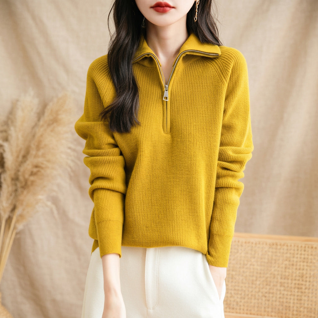 PureOnSkin Women’s 100% Merino Wool Half-Zip Turtleneck Sweater