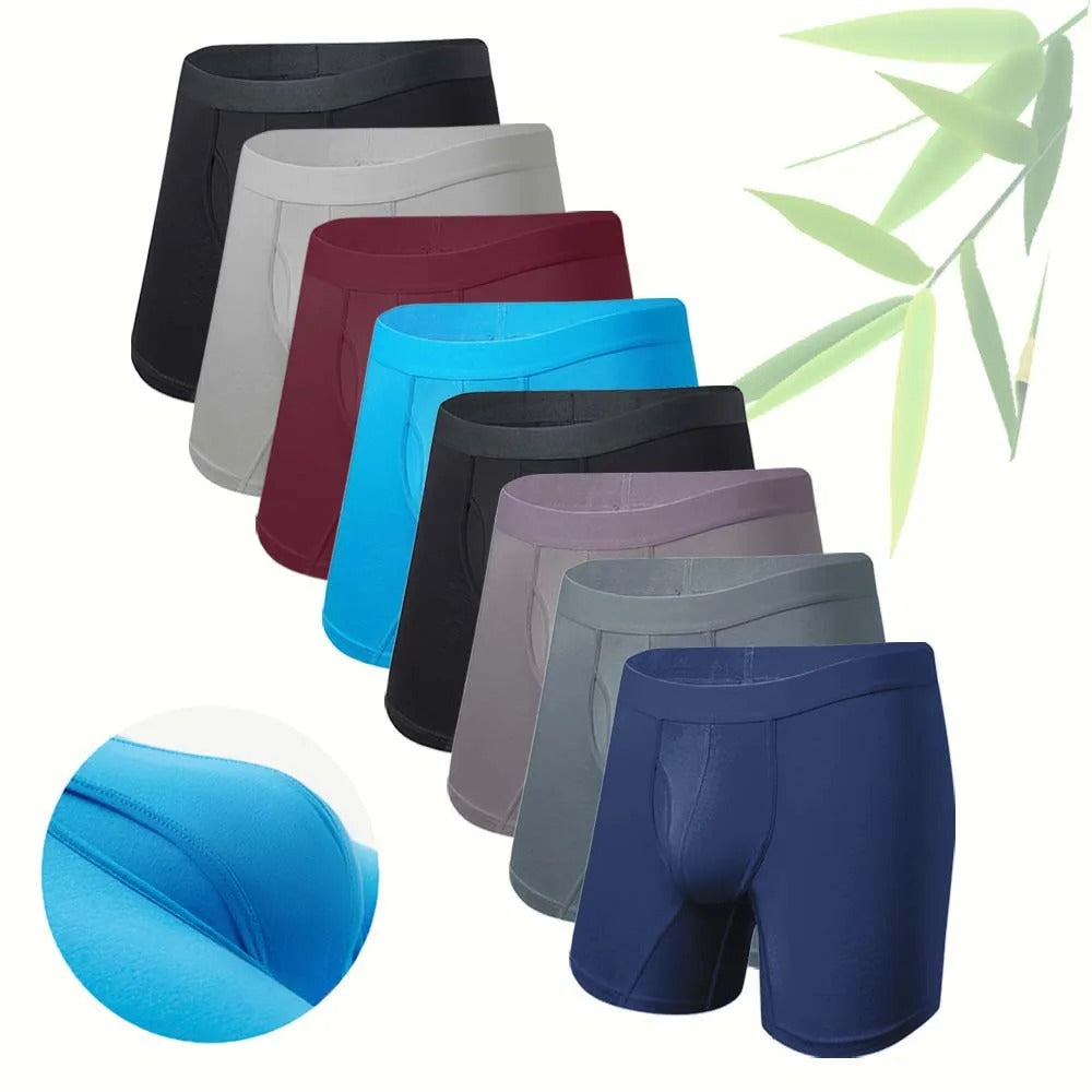 Men's 8-Pack Breathable Bamboo Fiber Long Boxer Underwear
