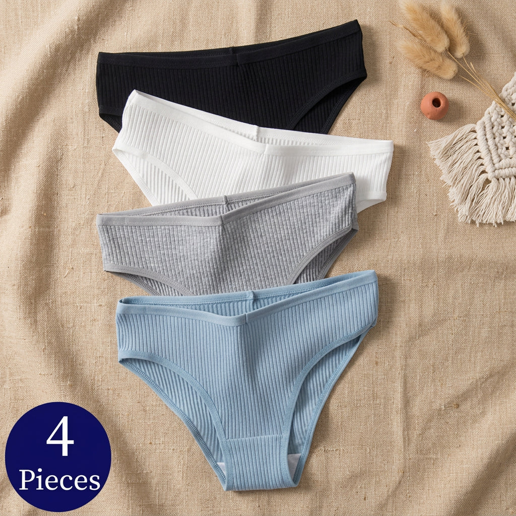PureOnSkin 4PCS/Set Women's Cotton Striped Breathable Comfortable Briefs