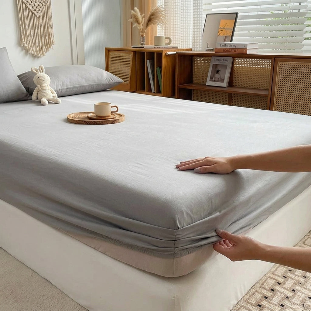 PureOnSkin 100% Pure Cotton Fitted Sheet with 360° Elastic Skirt