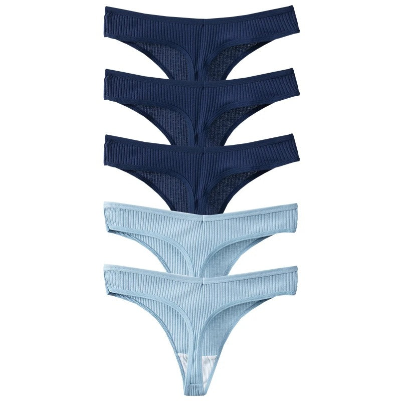 PureOnSkin Women's Premium 100% Cotton Low-Rise Thongs 5-Piece Hypoallergenic Comfort Set