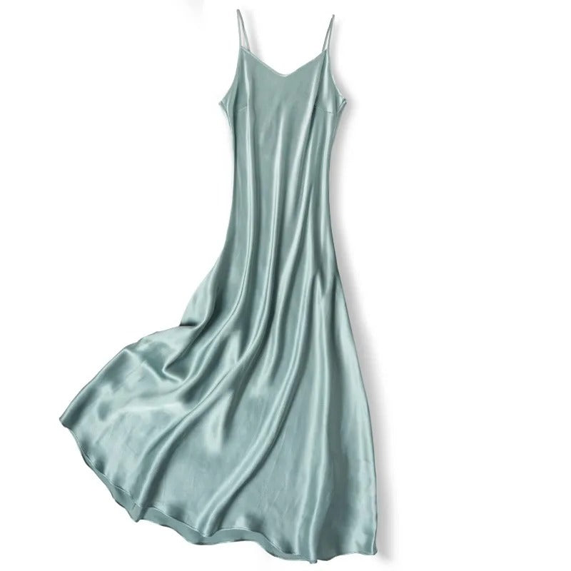 Women's Heavyweight 21MM Mulberry Silk French V-Neck Suspender Dress