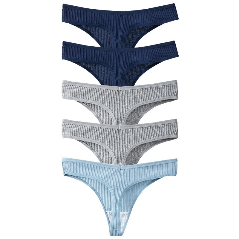 PureOnSkin Women's Premium 100% Cotton Low-Rise Thongs 5-Piece Hypoallergenic Comfort Set