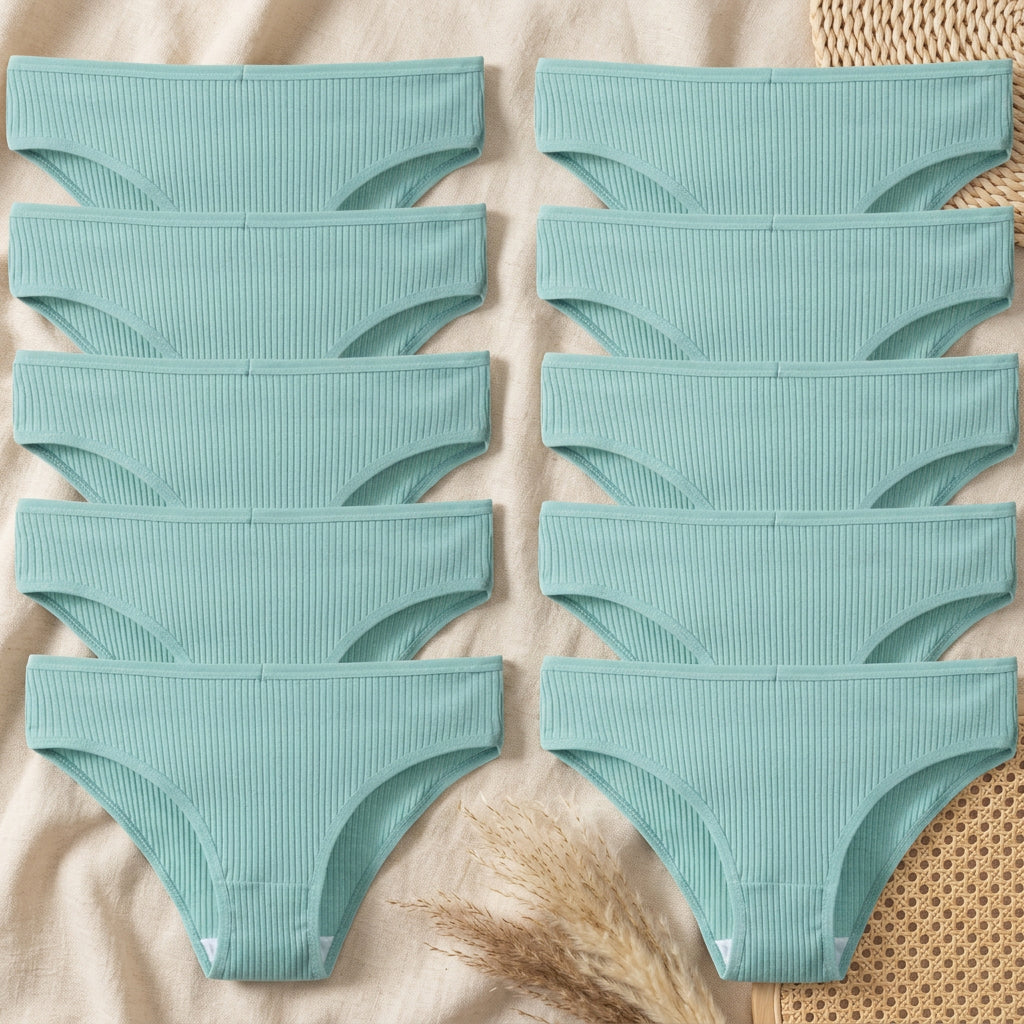 PureOnSkin Women’s 10 Piece Breathable Cotton Ribbed Briefs Set