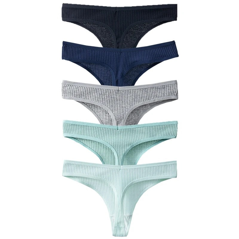 PureOnSkin Women's Premium 100% Cotton Low-Rise Thongs 5-Piece Hypoallergenic Comfort Set