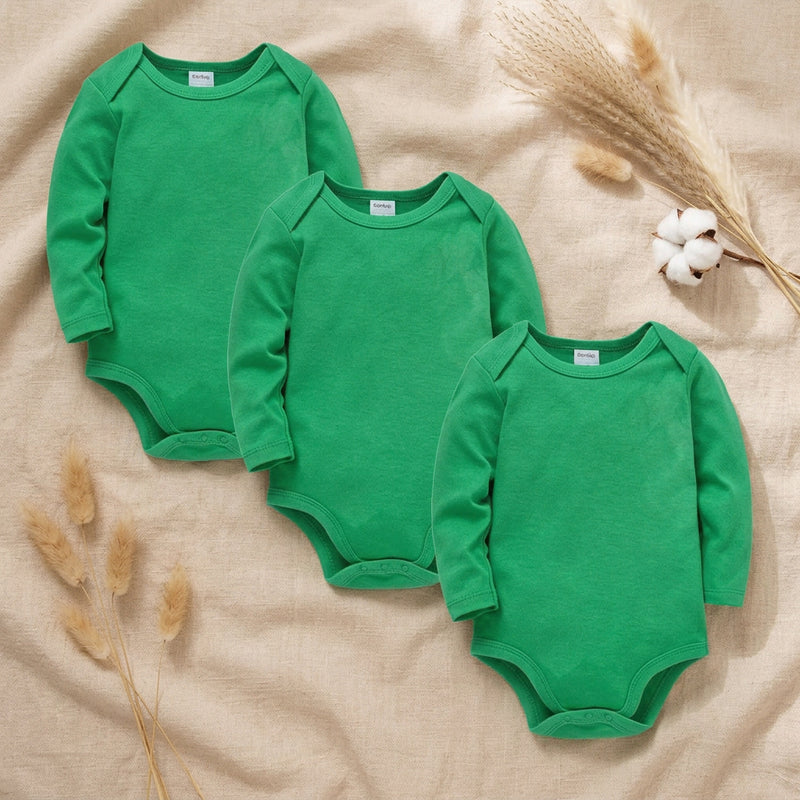 PureOnSkin Baby 100% Pure Cotton Long-Sleeve Bodysuit Multi-Pack (0–24 Months) – Green