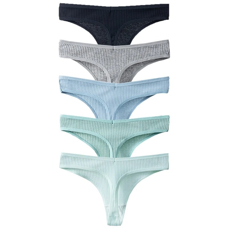 PureOnSkin Women's Premium 100% Cotton Low-Rise Thongs 5-Piece Hypoallergenic Comfort Set