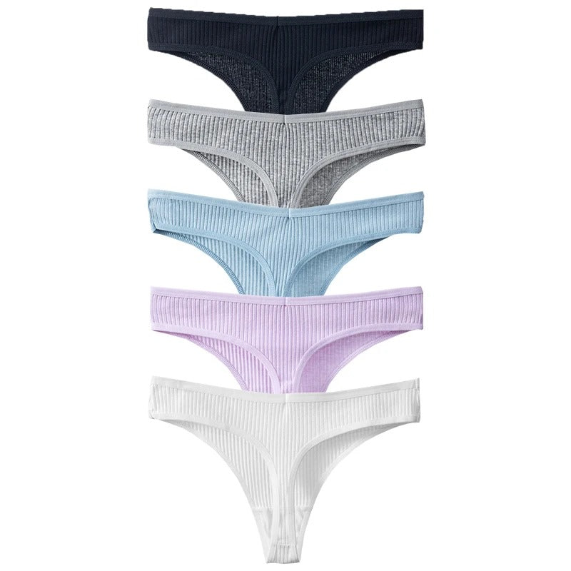 PureOnSkin Women's Premium 100% Cotton Low-Rise Thongs 5-Piece Hypoallergenic Comfort Set
