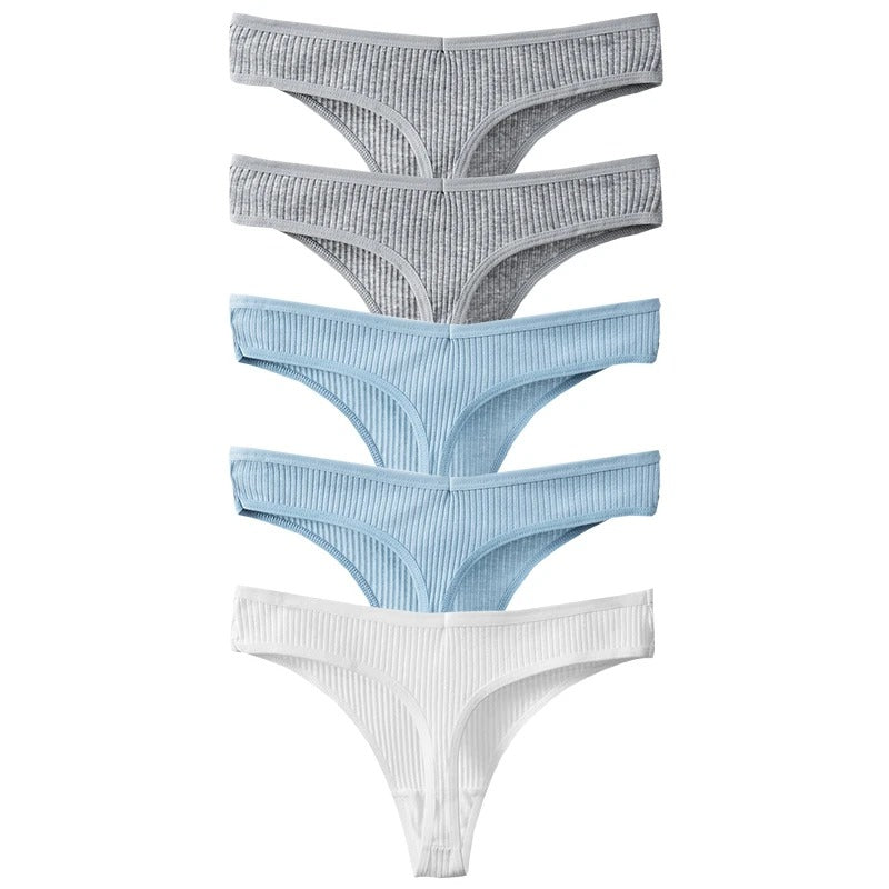 PureOnSkin Women's Premium 100% Cotton Low-Rise Thongs 5-Piece Hypoallergenic Comfort Set
