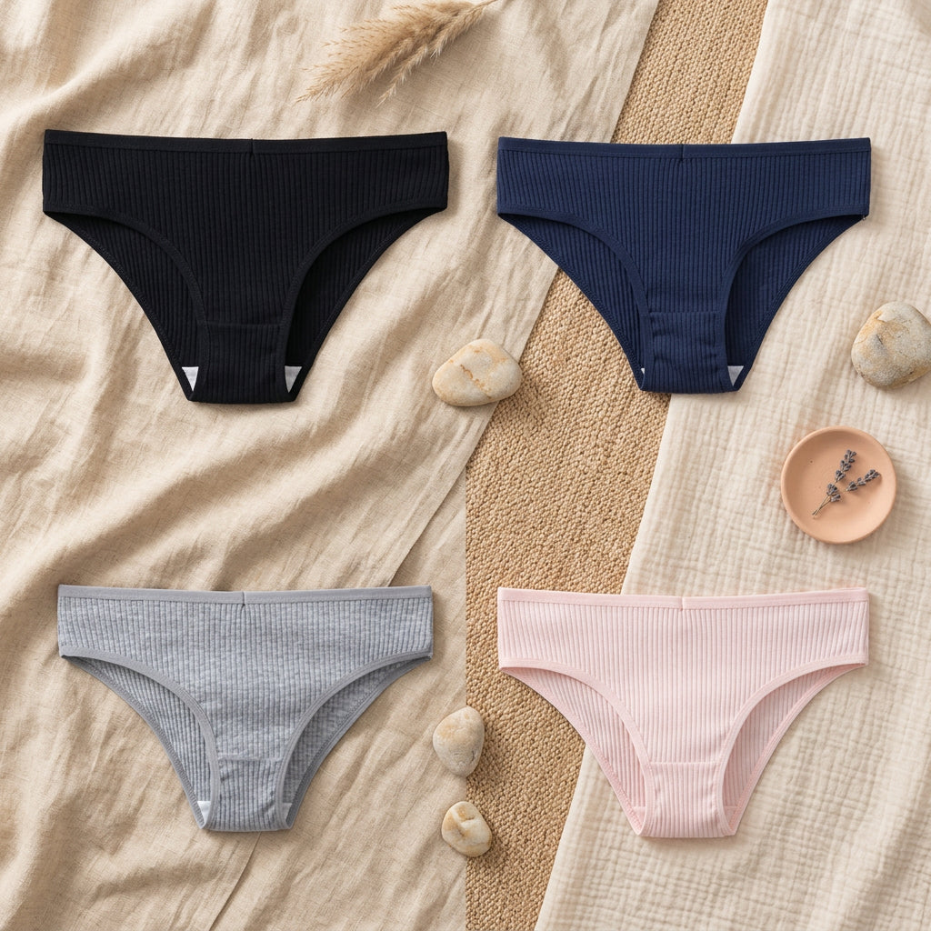 PureOnSkin 4PCS/Set Women's Cotton Striped Breathable Comfortable Briefs