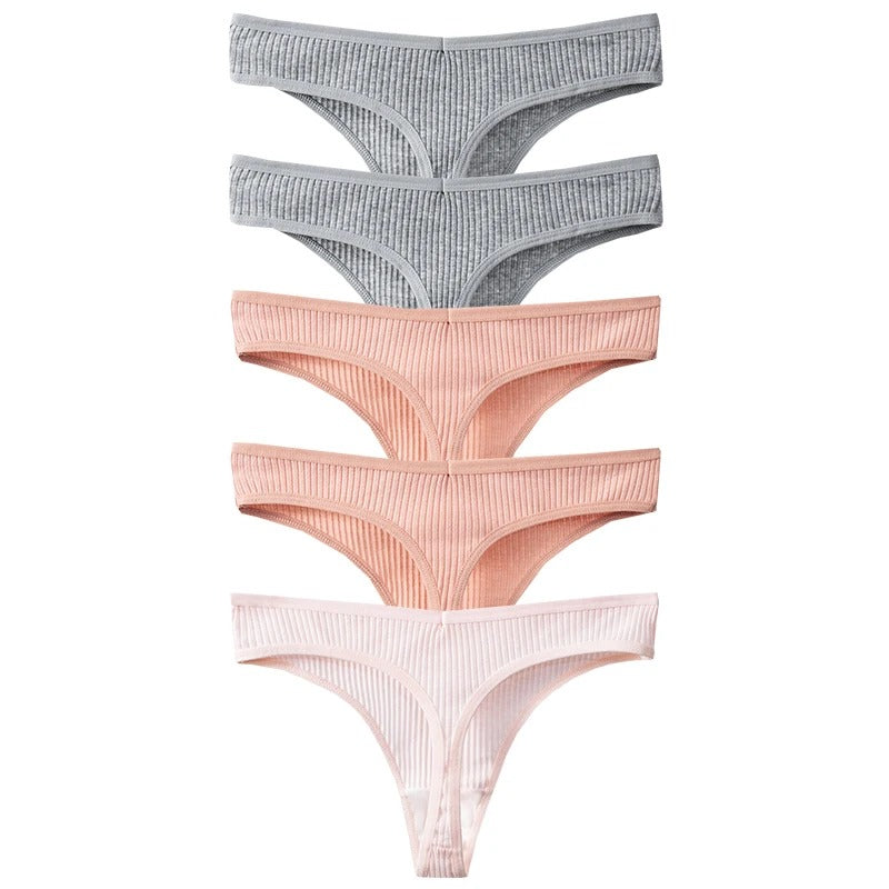 PureOnSkin Women's Premium 100% Cotton Low-Rise Thongs 5-Piece Hypoallergenic Comfort Set