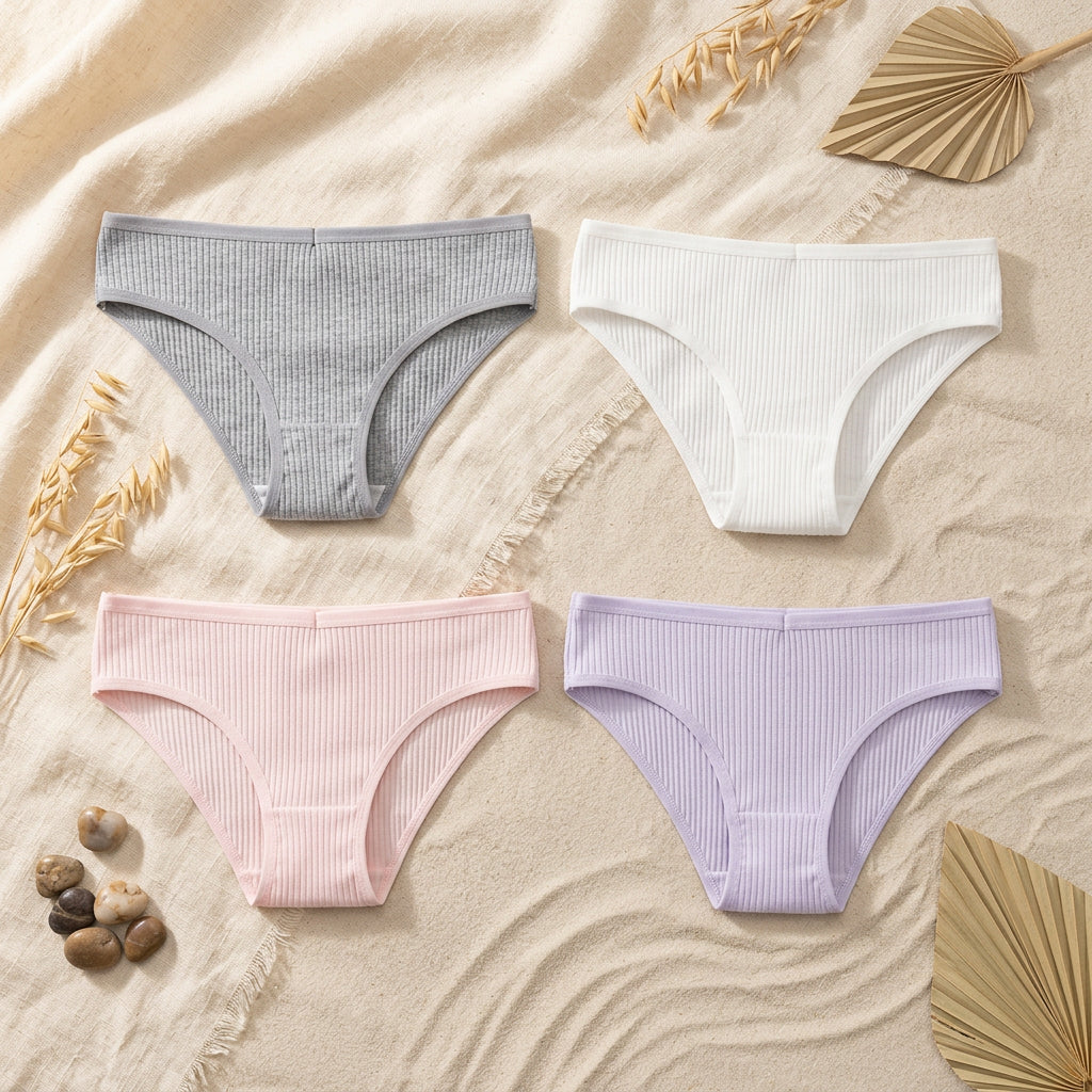 PureOnSkin 4PCS/Set Women's Cotton Striped Breathable Comfortable Briefs