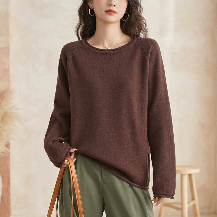 PureOnSkin Women’s 100% Pure Cotton Raglan Sleeve O-Neck Knit Pullover Sweater