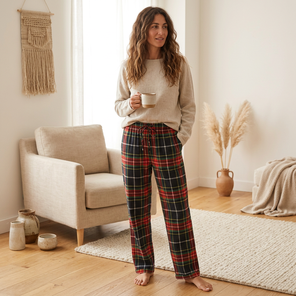 PureOnSkin Women’s 100% Cotton Flannel Plaid Pajama Pants