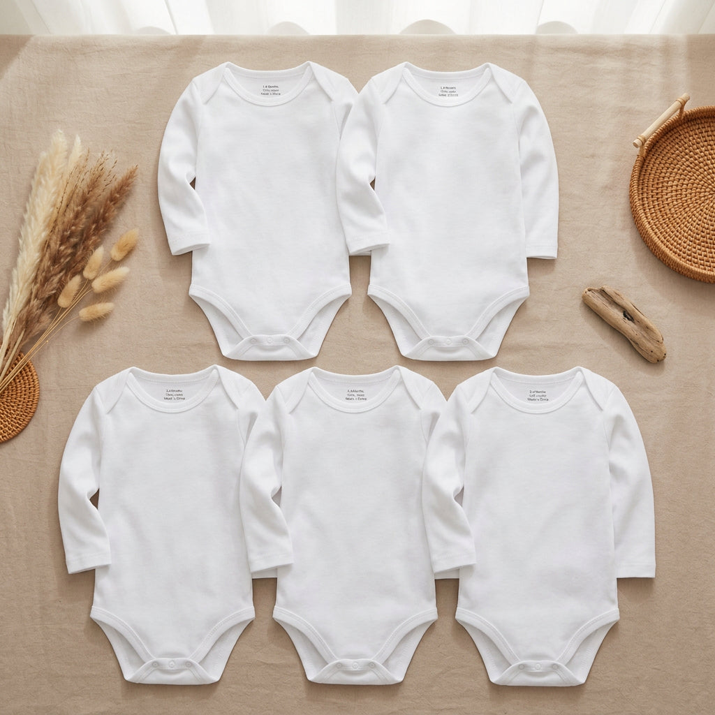 PureOnSkin Baby 100% Pure Cotton Long-Sleeve Bodysuit Multi-Pack (0–24 Months)