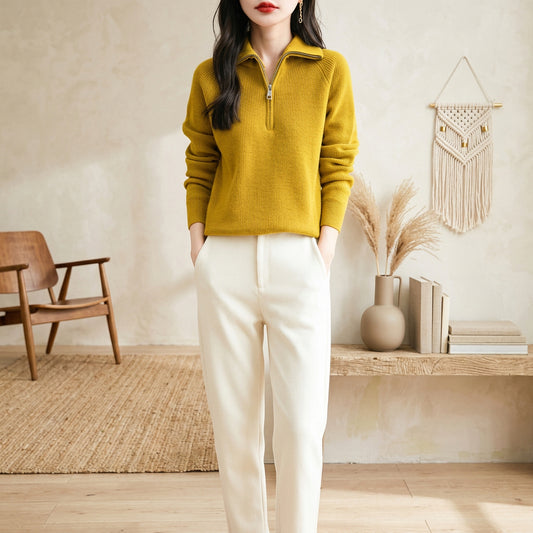 PureOnSkin Women’s 100% Merino Wool Half-Zip Turtleneck Sweater